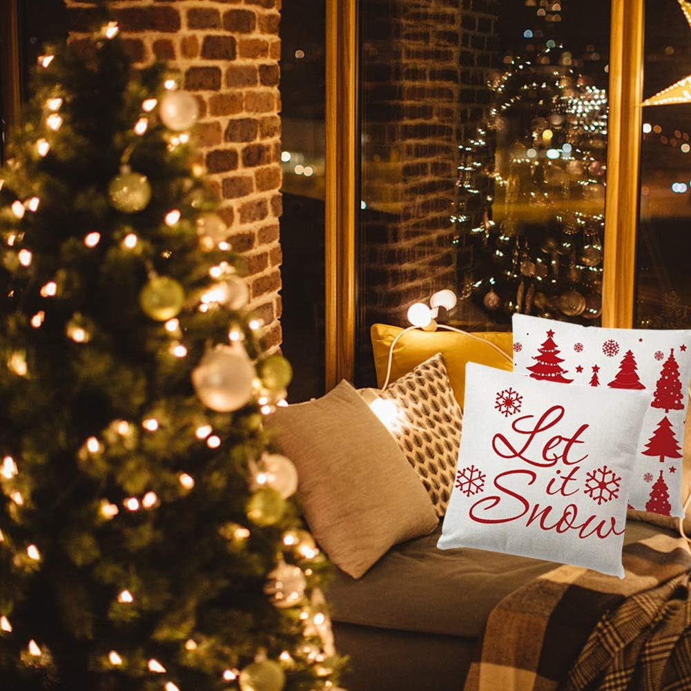 Christmas Decorations Pillow Covers 4 Pack, Christmas Tree Snowflake Reindeer Sa