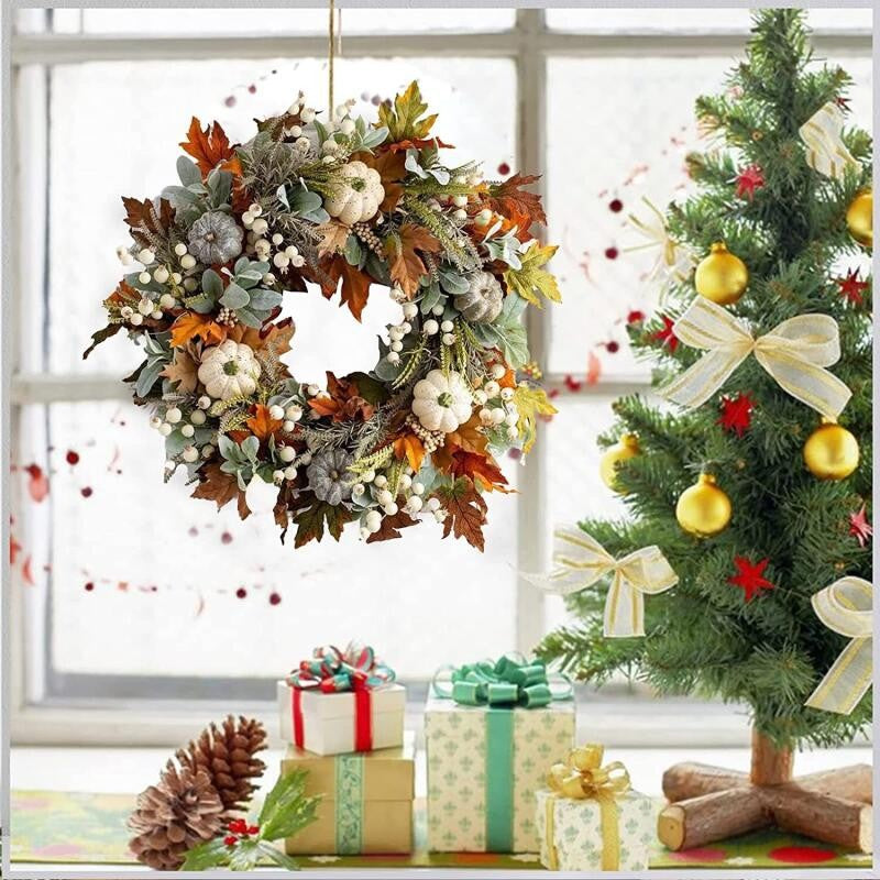 45CM Fall Wreath for Front Door Maple Leaf Pumpkin Wreath Thanksgiving Autumn