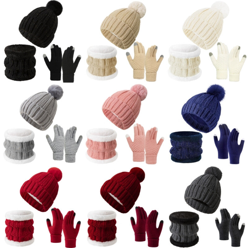 Womens Girls Thick Knit Hat Scarf and Touchscreen Gloves Set Knitted Winter Gift