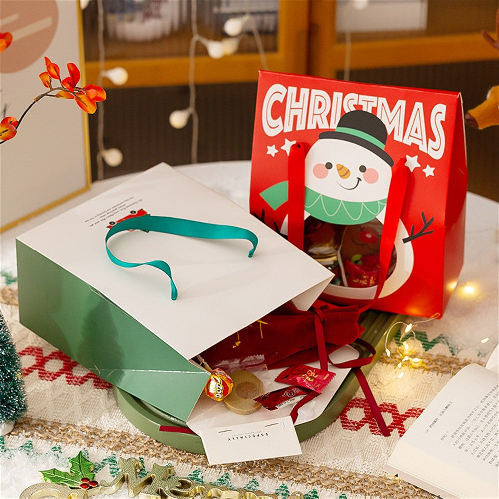 Christmas Santa Window Paper Box with Handle Candy Cookie Gift Packaging Bags