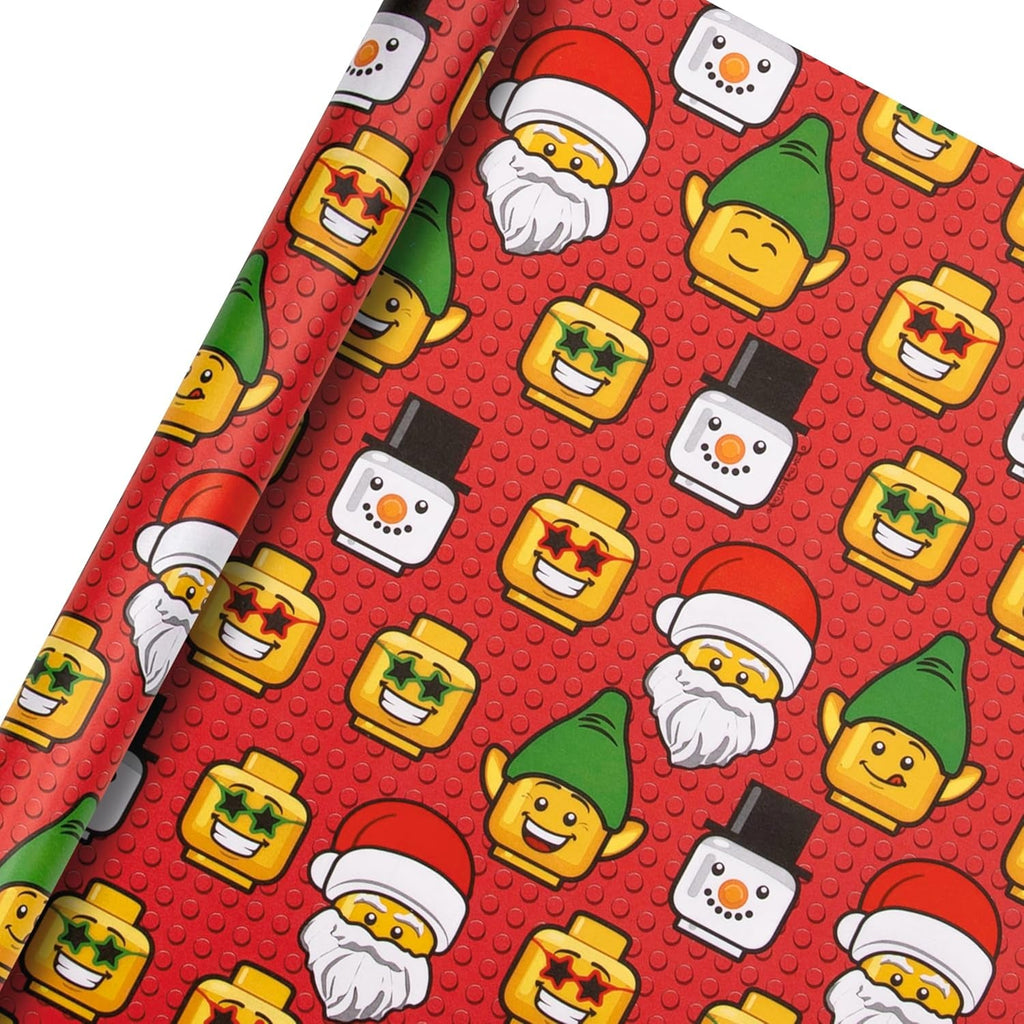 Wrapping Paper, Roll Wrap, Pack of 3, LEGO, LEGO Heads, Christmas, Santa, Snowman, Elf, Red, 4M Each