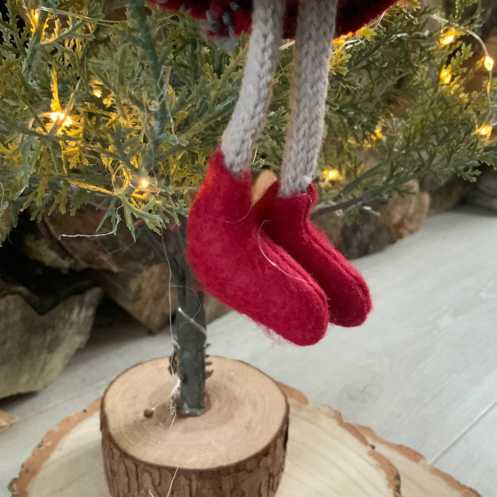 Red Hanging Mouse Girl Christmas Tree Decoration Fairisle Dress Fabric Felt