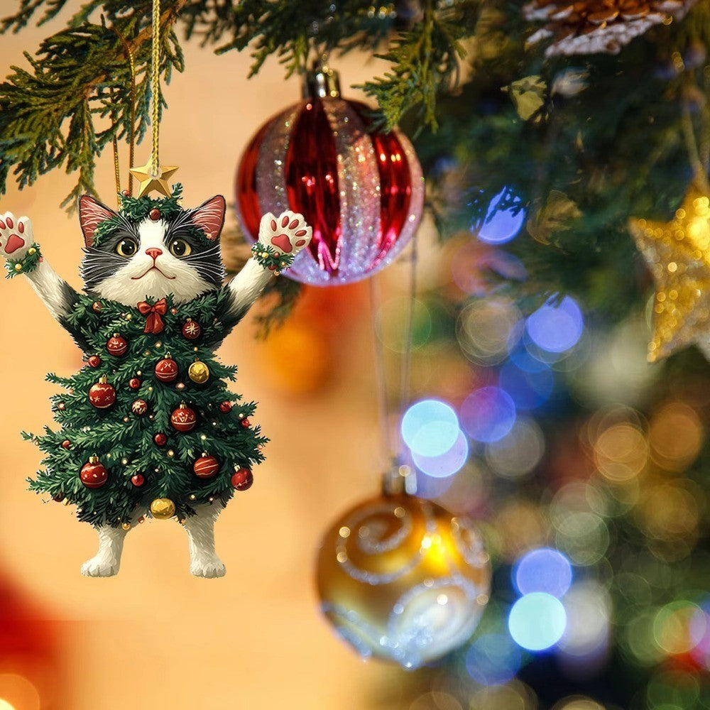 Cute Cat Hanging Ornaments Christmas Tree Pendants Acrylic Hanging Decoration