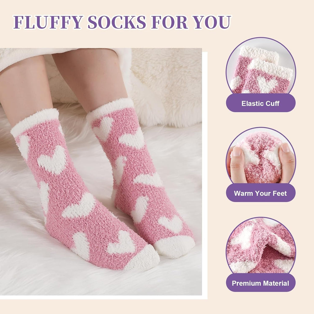 Fluffy Socks Womens with Gift Box, Cosy Bed Socks for Women, Warm&Comfy Fuzzy Sock, Christmas Gifts for Women Ladies Girls, 5 Pairs, 3-8