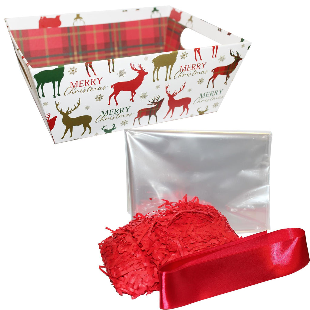 Christmas Hamper Basket Kit Gift Box Filling Cellophane Wrap and Ribbon - Choose