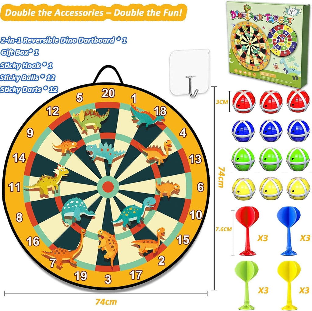 29 Inches Kids Dart Board Set,Double Sided Dart Board Dinosaur Toys for Boys with 12 Sticky Balls 12 Darts Indoor & Outdoor Party Games Toys Gifts for 3 4 5 6 7 8 9 10 11 12+ Year Old Boys Girls