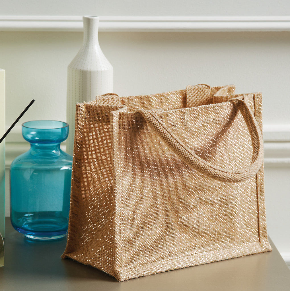 Small Hessian Jute Gift Bag Gold Shimmer Birthday Christmas Present Carry Bags