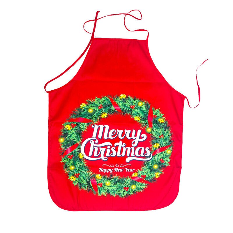 Women Men Christmas Print Apron Kitchen Restaurant Cooking Work Bib Apron Party