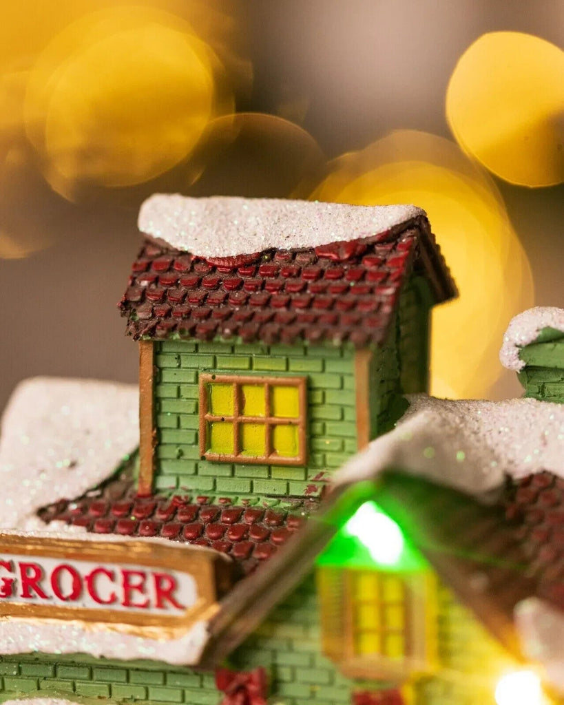 Christmas Village Scene Decoration Ornament LED Grocer Light up Xmas Home Decor
