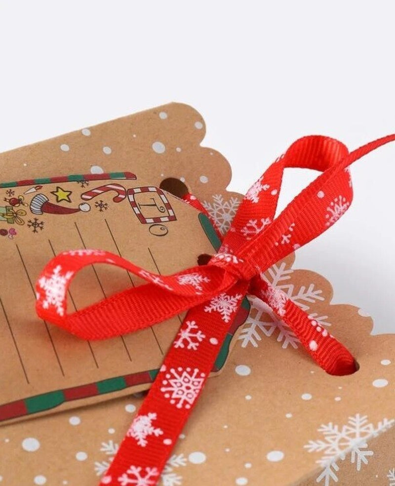 6Pcs Christmas Snowflake Brown/Beige Red Bow Decor Packaging Bag Box Xmas Gift