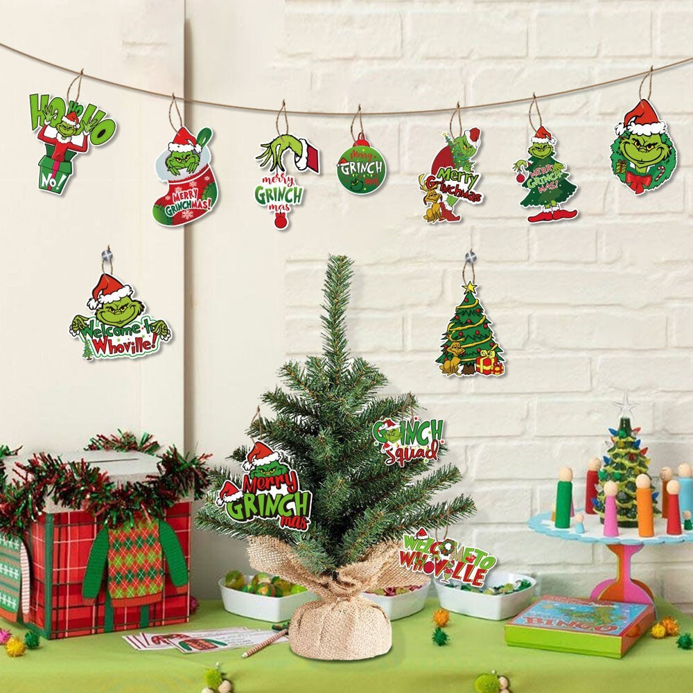 12X Merry Christmas Grinch Ornaments Xmas Tree Hanging Decoration Figure Pendant