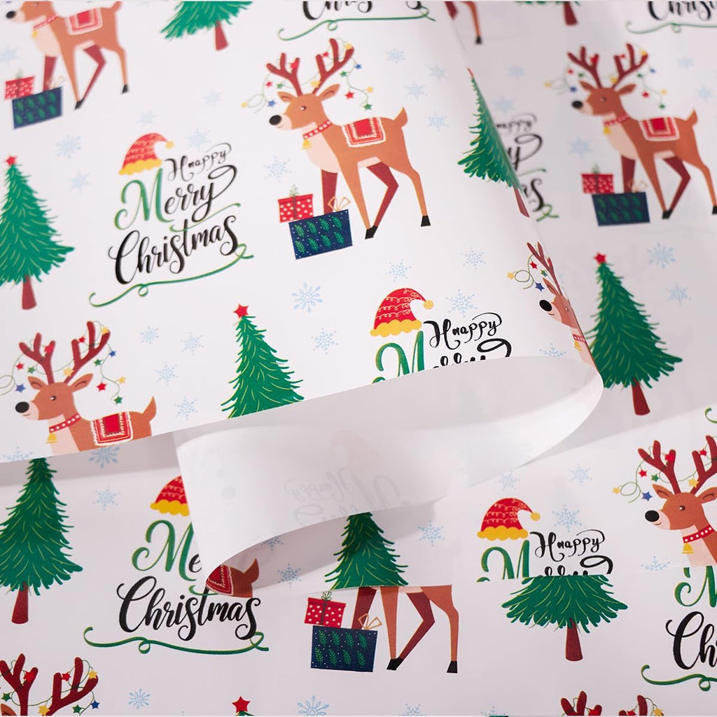 Christmas Wrapping Paper Roll,43Cm*12M Christmas Elements Collection Paper for Xmas Present (White and Green)
