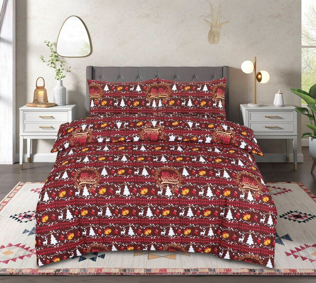Christmas Xmas Duvet Cover Bedding Set Pillow Case Feliz Navidad Double
