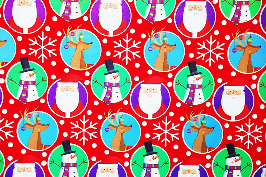 Pack of 4 X 4M Cute Christmas Character Gift Wrapping Paper Roll -Perfect for Christmas, Birthday, Festival, Party or Wedding Gift and Festive Decoration