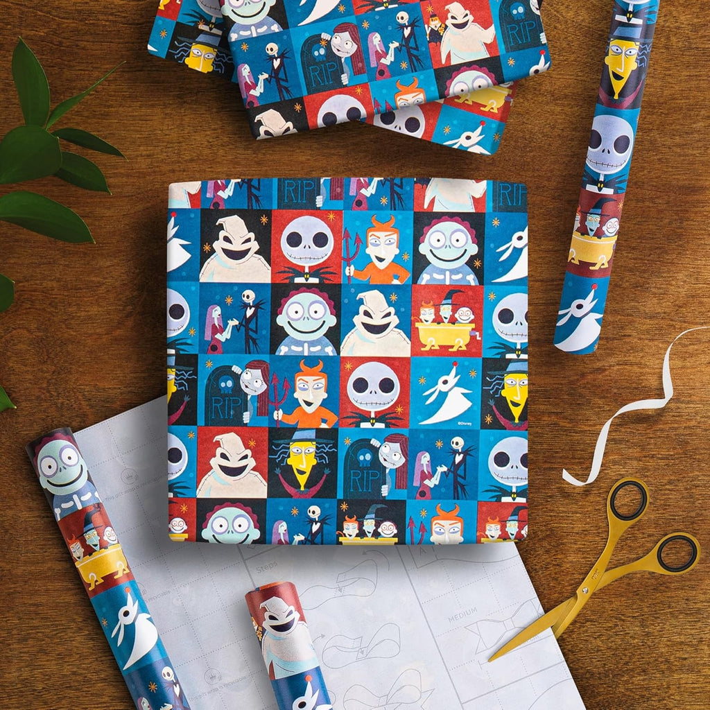6M Wrapping Paper, Pack of 3, the Nightmare before Christmas, Jack Skellington, 2M Each, Birthday, Christmas, Halloween