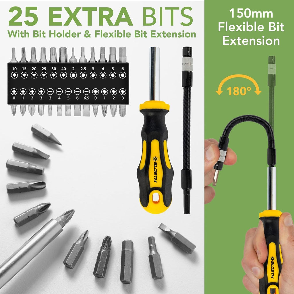 Premium Magnetic Screwdriver Set - 42Pcs Screwdrivers with Magnetic Tips & Comfort Grip, Cross-Head, Flat Heads & Heavy Duty Storage Case - Precision Screwdriver Set - 42PCS