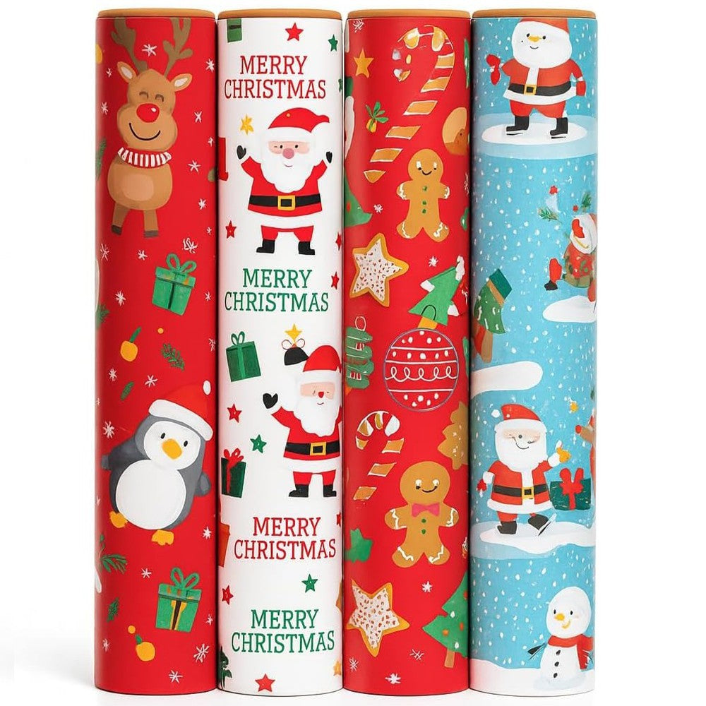 Christmas Wrapping Paper Roll 4 Pk Cute Traditional Contemporary Festive Design
