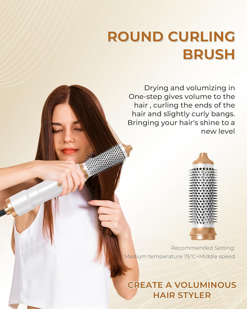 6 in 1 Hair Styler,  Hair Dryer Brush with Automatic Hair Wrap Curler, Thermal Brush, Hot Airbrush Airstyler, Hair Straightener, Magic Styler Gift Set for Women Volume, Curls, Styling - White