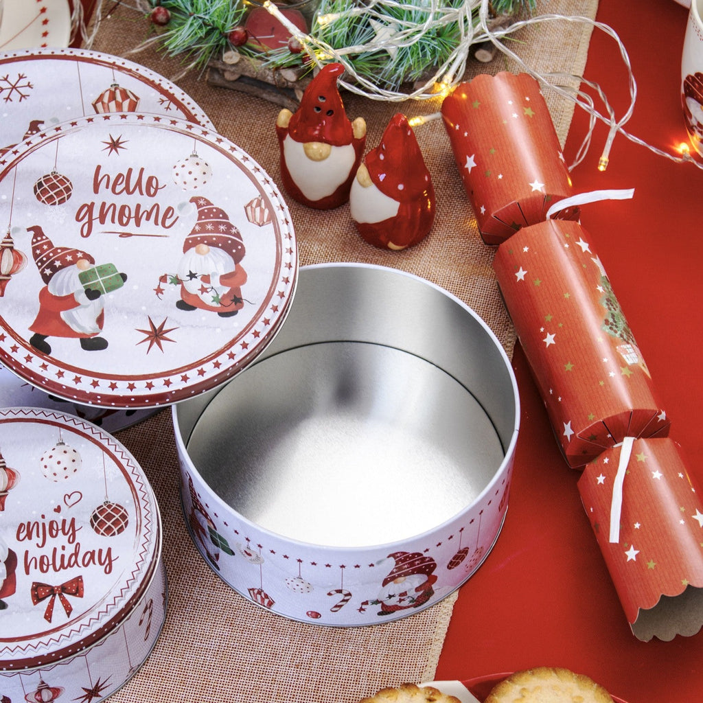 3Pc Christmas Gonk Nesting Cake Tins Set Metal Xmas Gnome Kitchen Baking Storage