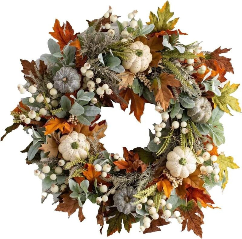 45CM Fall Wreath for Front Door Maple Leaf Pumpkin Wreath Thanksgiving Autumn
