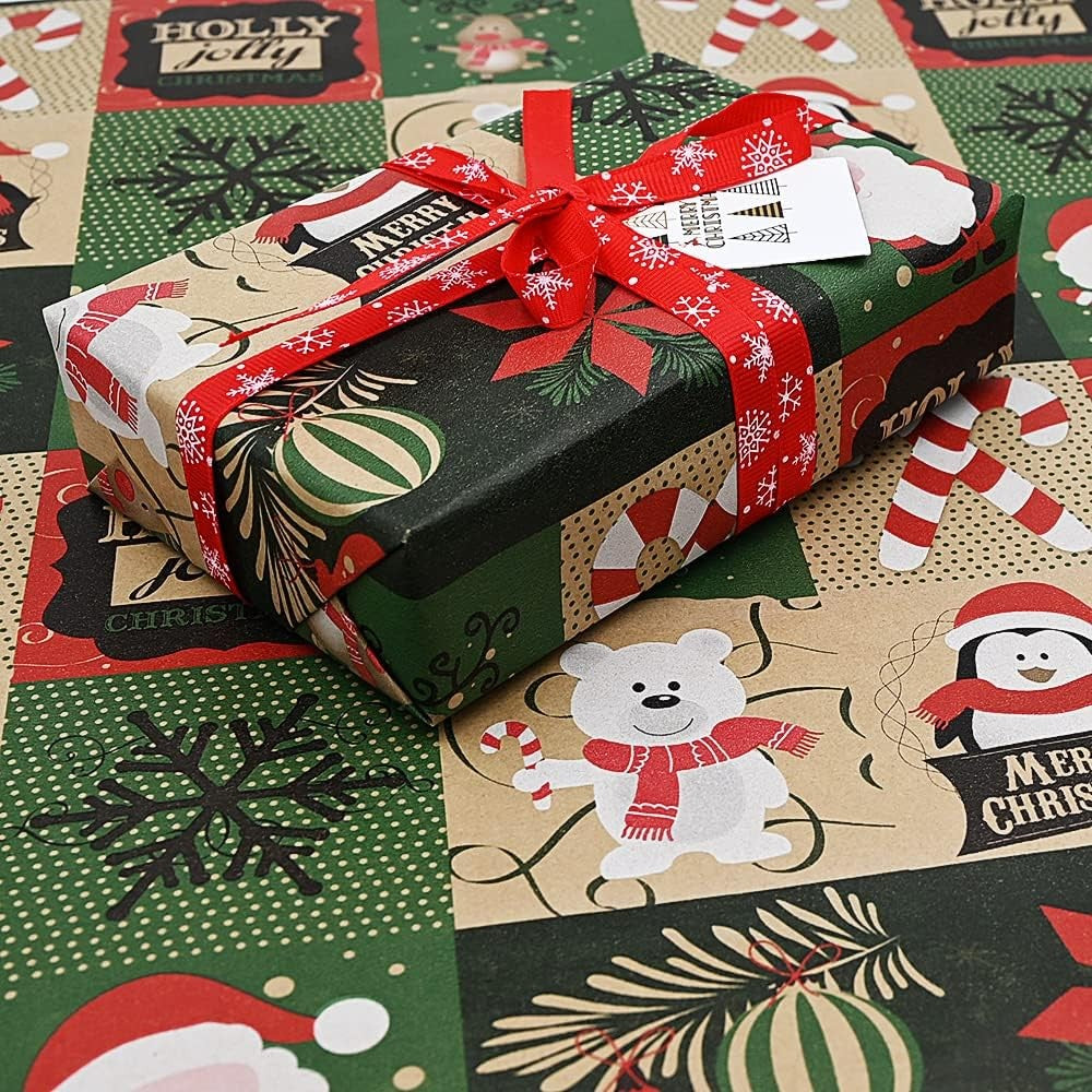 Dojoykey 43Cm X 15M Roll Package Christmas Wrapping Paper, Kraft