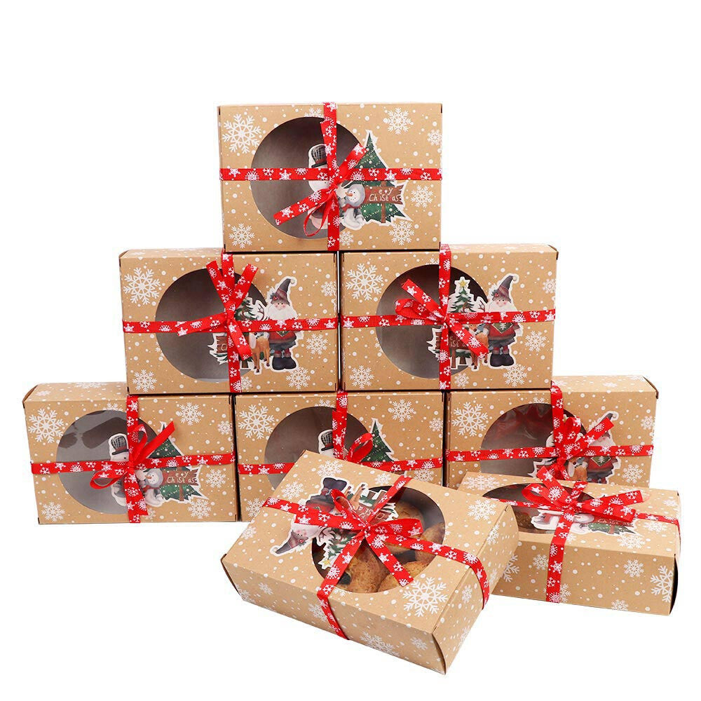 12PC Christmas Cookie Gift Box Kraft Paper Candy Gift Boxes Xmas Party Packaging