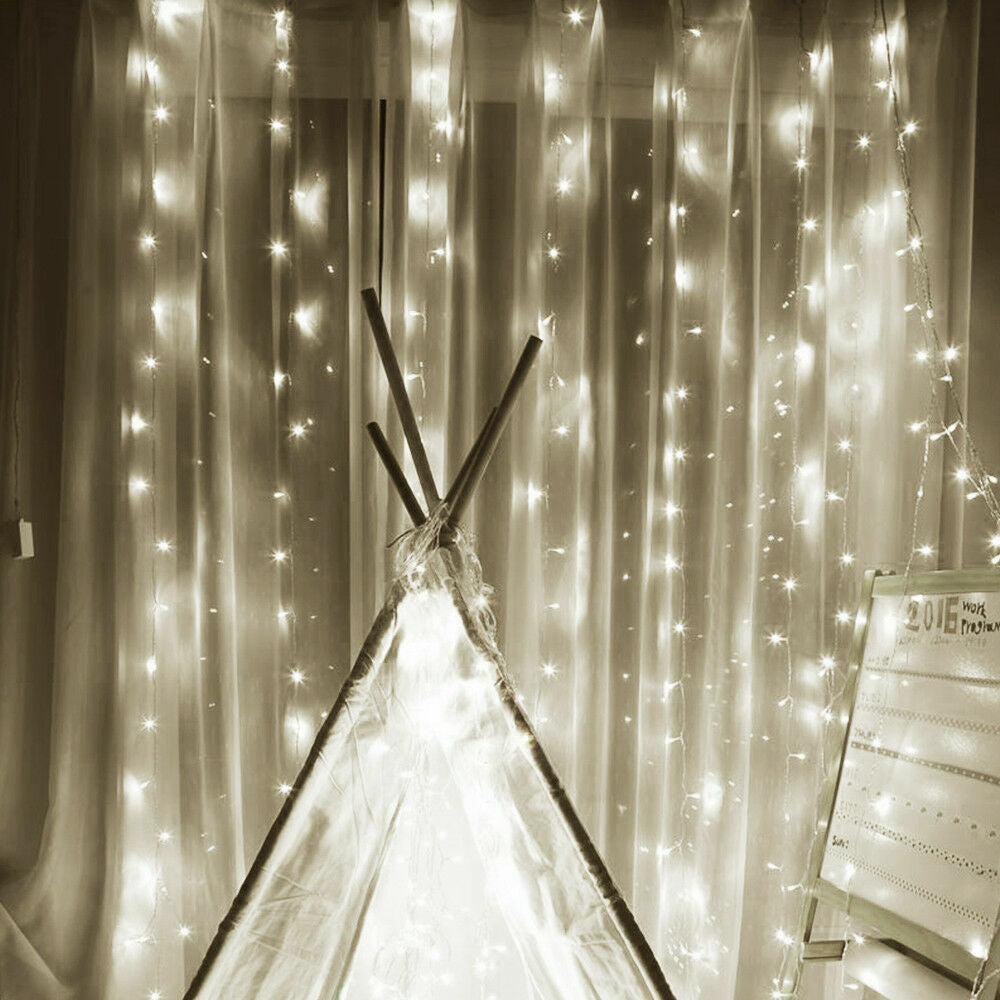Christmas Curtain Lights Fairy Waterproof Indoor/Outdoor Wedding Plastic Cable