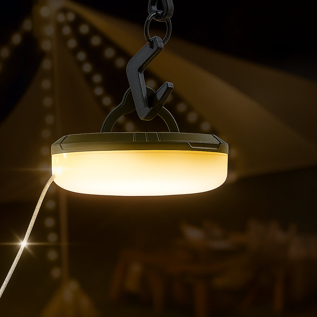 2 Pack 10M Camping Lantern with String Lights USB Rechargeable Xmas Gift Decor