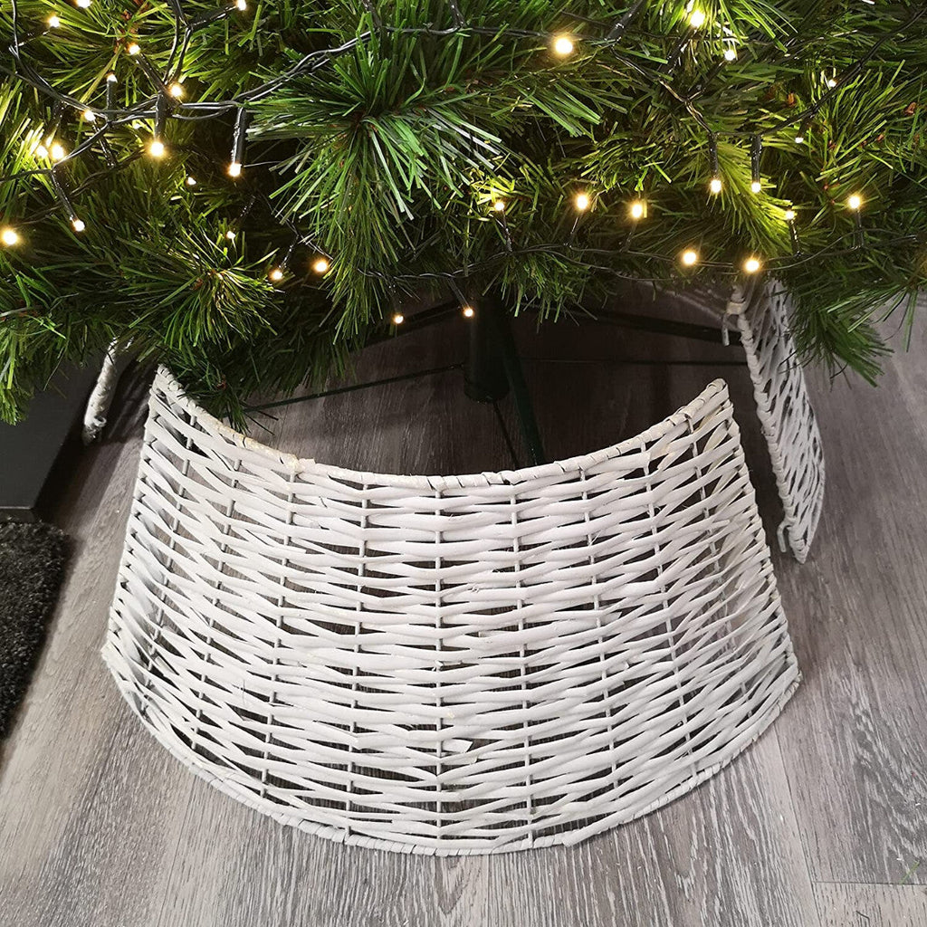 Xmas Christmas Tree Rattan Wicker Skirt Stand Base Basket Cover Tidy Decor Grey