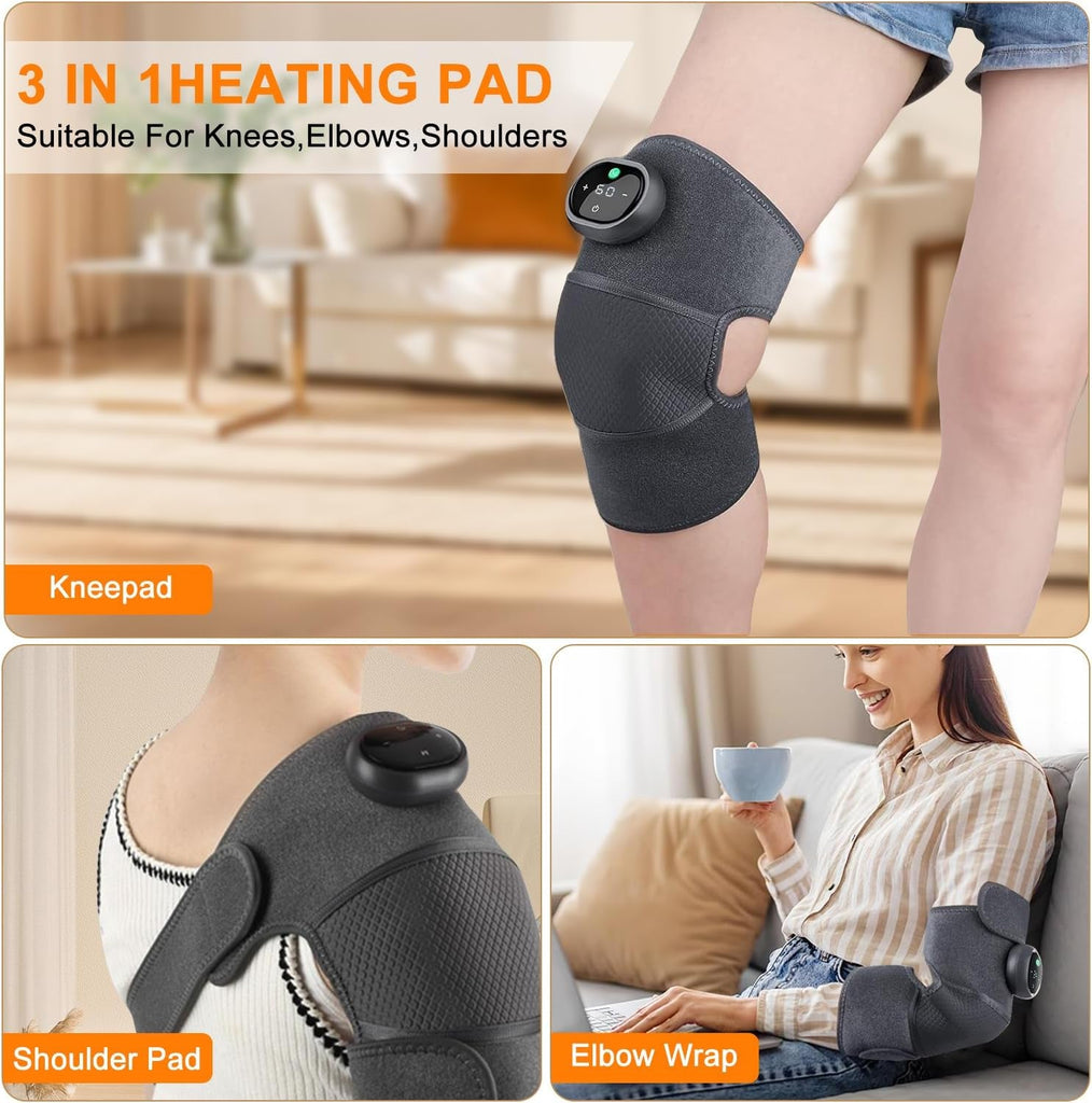 Christmas Gifts for Women Him,Vibration Heating Pads,Cordless Knee Massager with Heat,Knee Shoulder Elbow Massager for Pain Relief,3 Modes & Heat,Gifts for Women Men Mum Dad