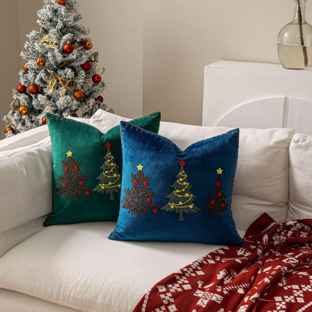 UK Velvet Christmas Cushion Cover Xmas Pillow Case Home Decor Christmas Tree 18"