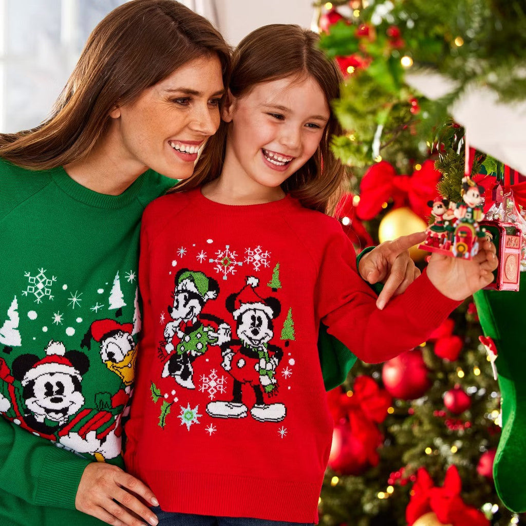 Kids Mickey & Minnie Mouse Christmas Jumper Sweater - Festive Holiday Disney Top