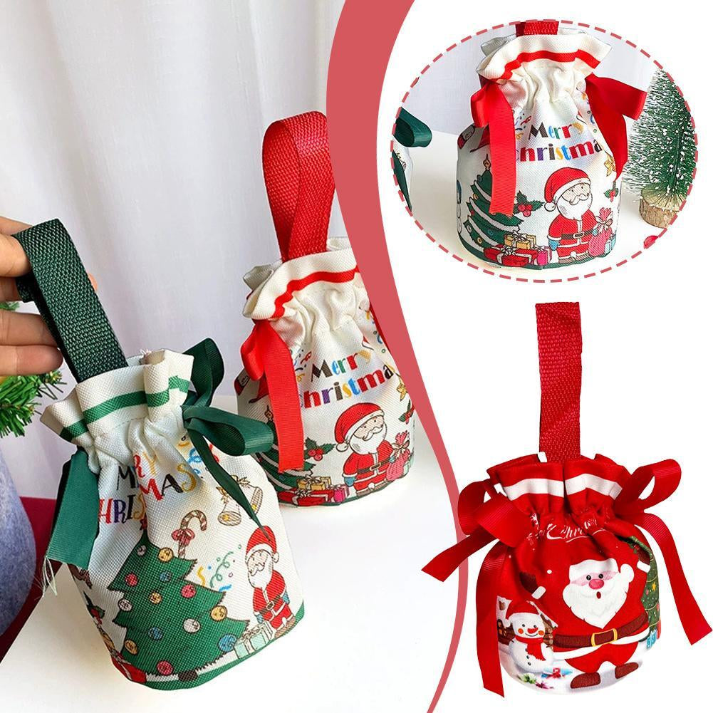 Christmas Drawstring Canvas Gift Bags Reusable Christmas Storage Treat Bags Z4F8