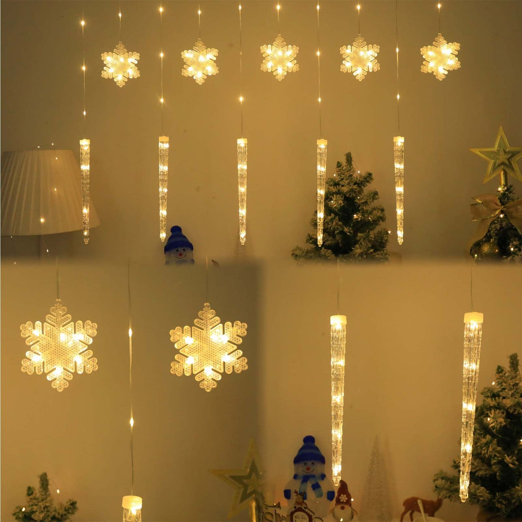 Christmas Window Lights Curtain Window Icicle Snowflake LED Fairy String Light