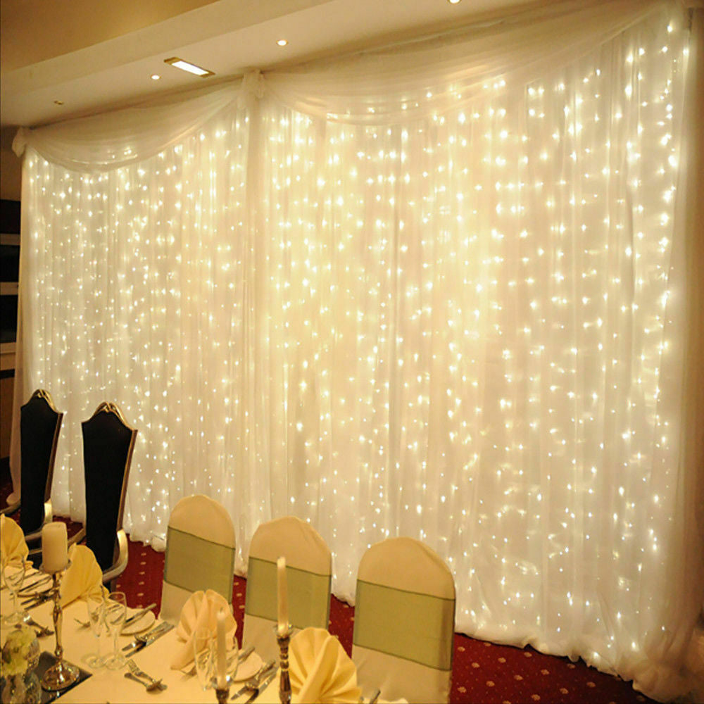 Christmas Curtain Lights Fairy Waterproof Indoor/Outdoor Wedding Plastic Cable