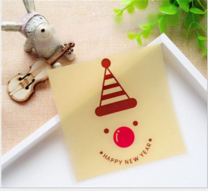 New Christmas 100Pcs Self Adhesive Bag Cookie Candy Gift Packaging Bags 10X10Cm