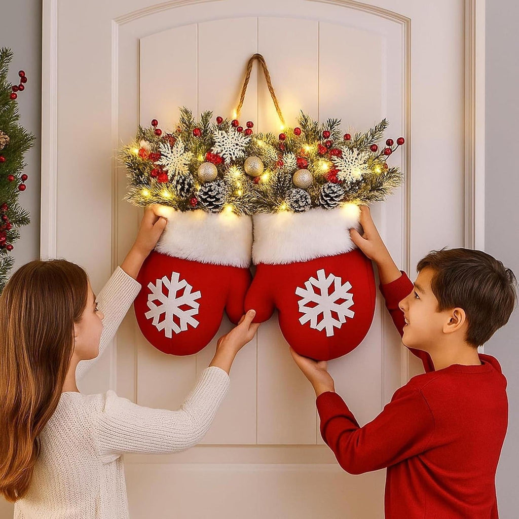 Christmas Wreath Indoor Christmas Mitten Wreath with LED Lights