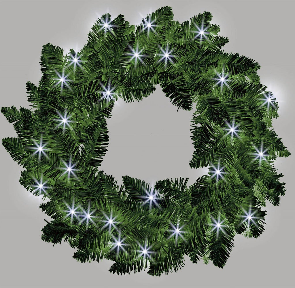 Christmas Wreath Green Pre Lit Artificial Bushy Wall Door XMAS Home Decor 55CM
