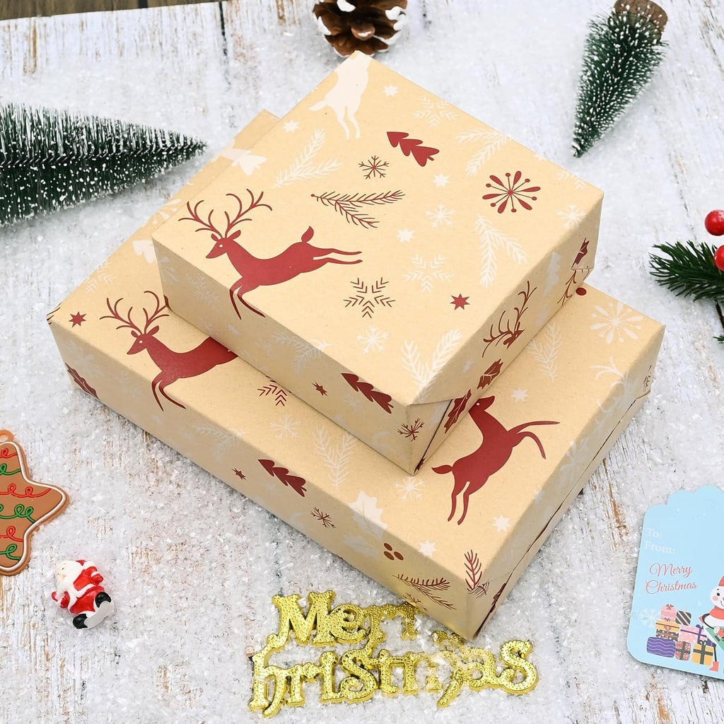 Christmas Wrapping Paper 5Pcs, 70 * 50Cm Brown Kraft Wrapping Paper for Xmas,Red White Deer Snowflake Design