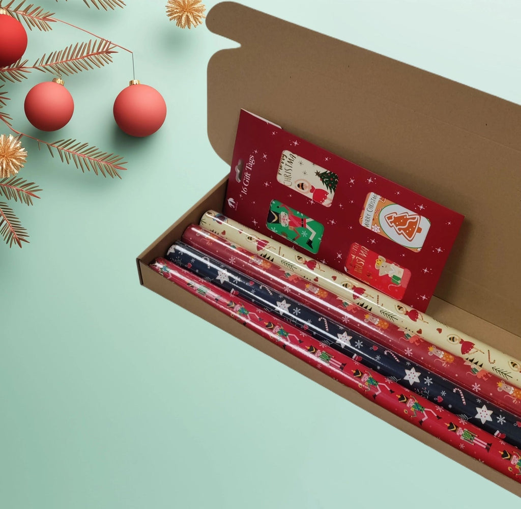 4X 4M Nutcracker Christmas Wrapping Paper Rolls Ballerina Xmas Gift Wrap 16 Tags
