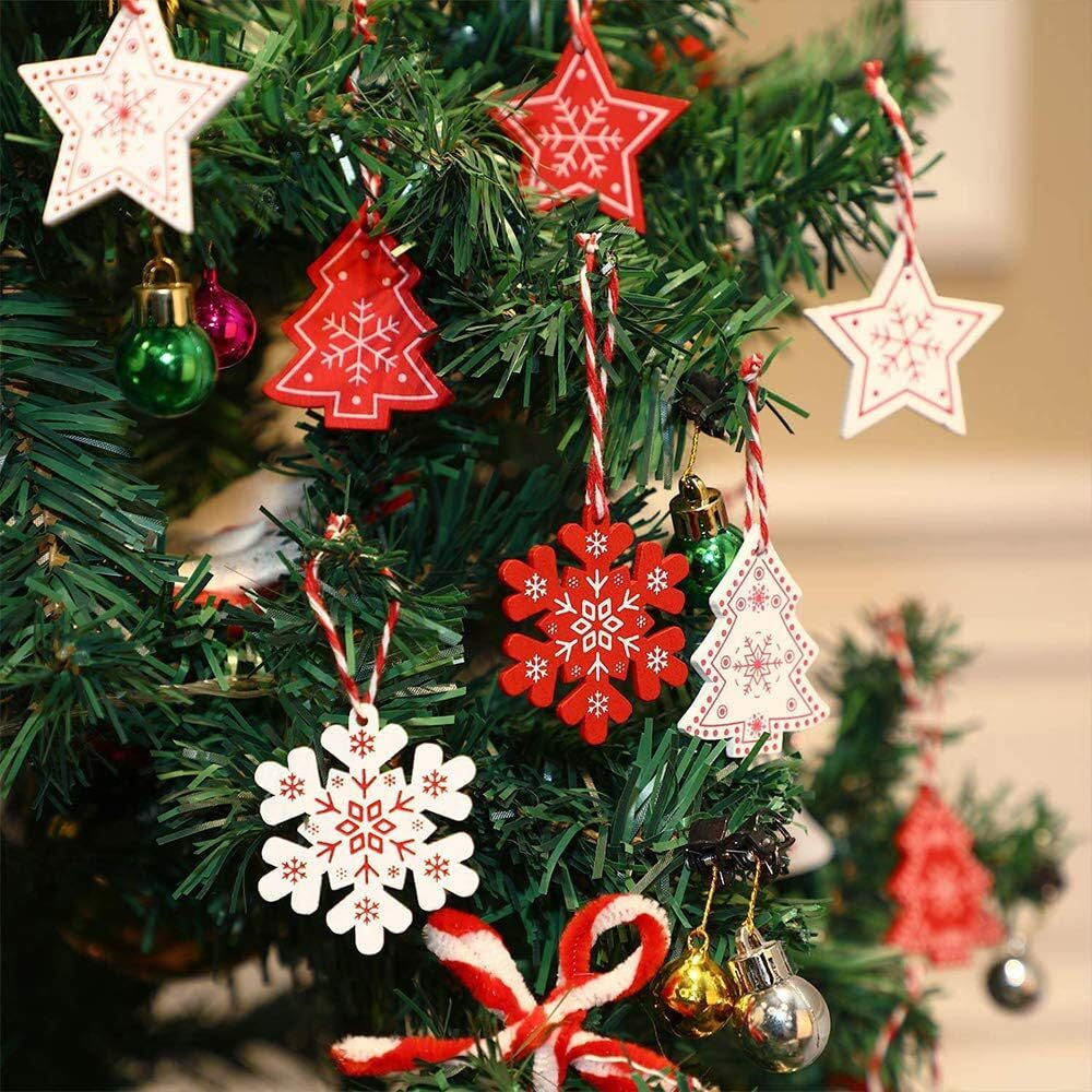 60X Christmas Hanging Ornament Wooden Christmas Tree Winter Hanging Wall Decor
