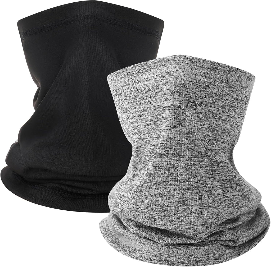 2 Pcs Winter Neck Warmer Snood for Men Women Windproof Neck Gaiter Fleece Bandana Face Covering Mask for Cycling Motorbike Hiking Bike Skiing Running Outdoor Sports Black & Grey