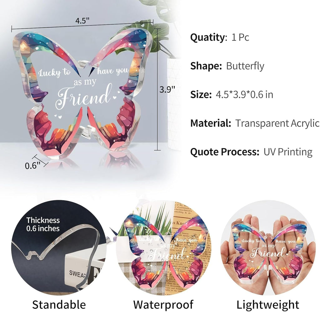 Friendship Gifts for Women,Special Friend Gifts, to My Bestie Easter Gifts Beautiful Butterfly Acrylic Plaque, Best Friend Birthday Gifts for Women, Christmas Wedding Presents for Friends