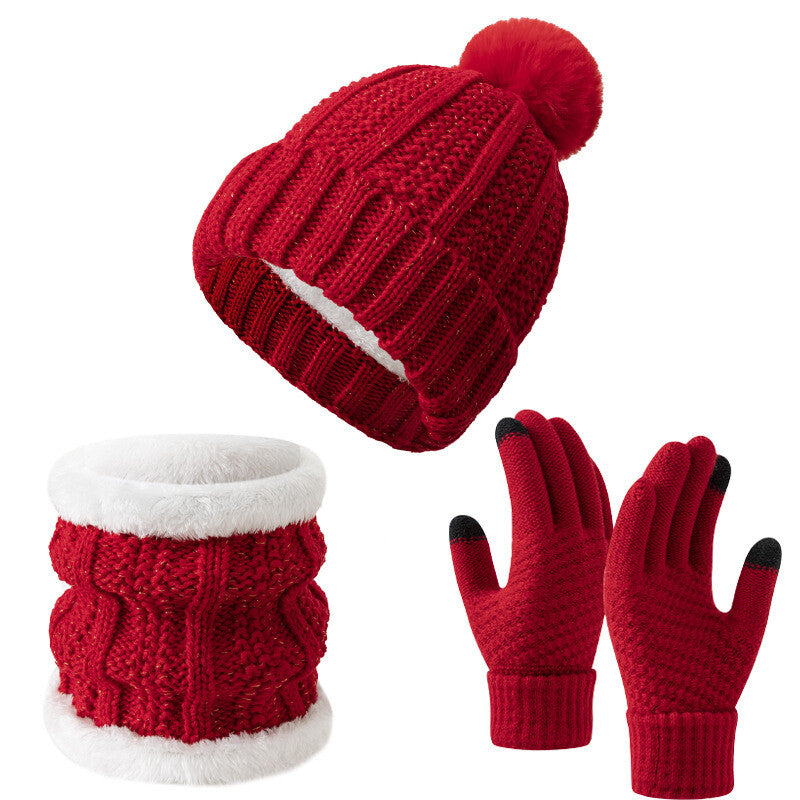 Womens Girls Thick Knit Hat Scarf and Touchscreen Gloves Set Knitted Winter Gift