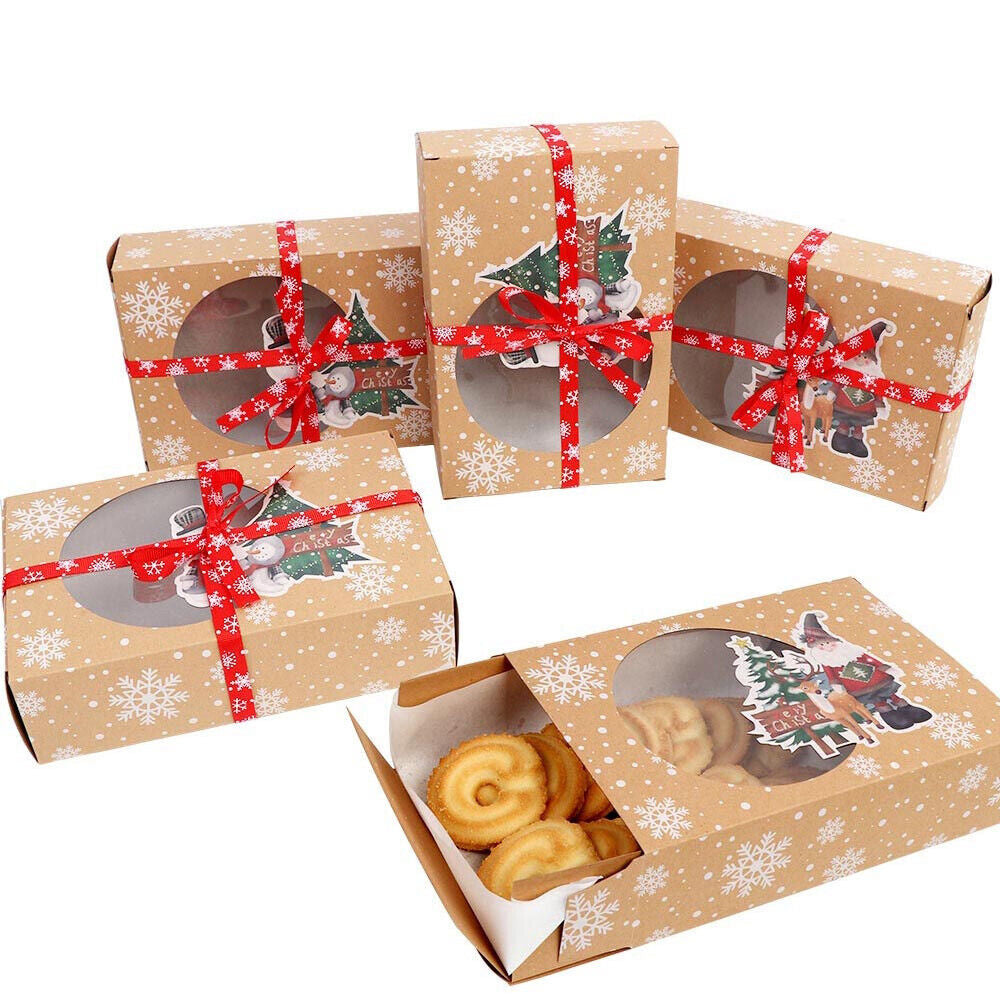 12PC Christmas Cookie Gift Box Kraft Paper Candy Gift Boxes Xmas Party Packaging