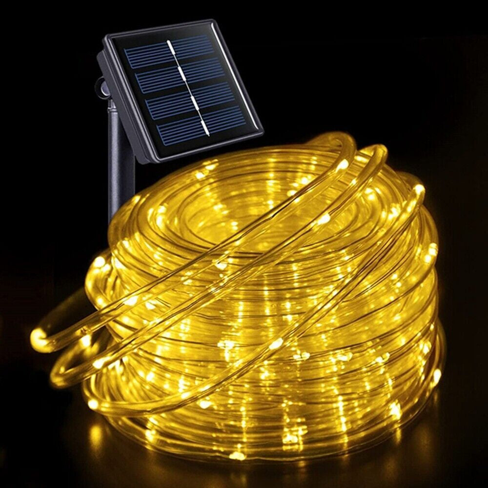 12M 100 LED Solar Rope Tube String Fairy Lights Strip Waterproof Garden Outdoor