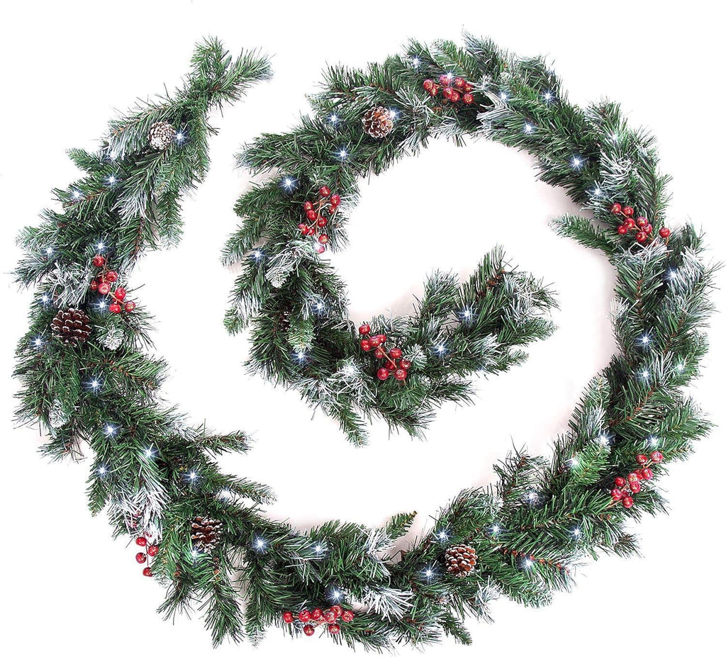 Best Artificial 12Ft Deluxe Frosted Christmas Garland & 100 Bright White Lights