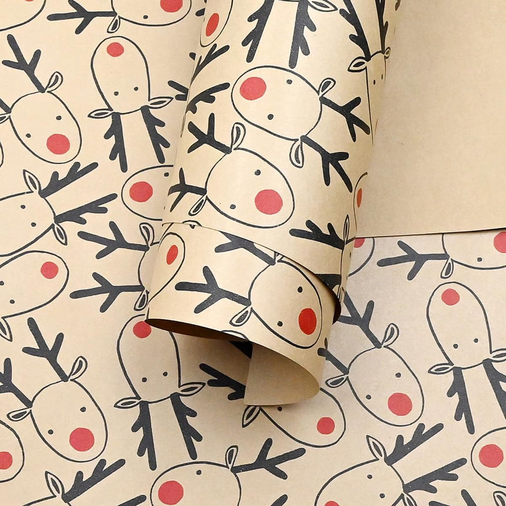 43Cm *15M Christmas Wrapping Paper Roll, Recyclable Brown Gift Wrapping Paper with Elk for Xmas Party Gifts, Birthday,Graduation,Eco-Friendly Present Decorations-Elk Head