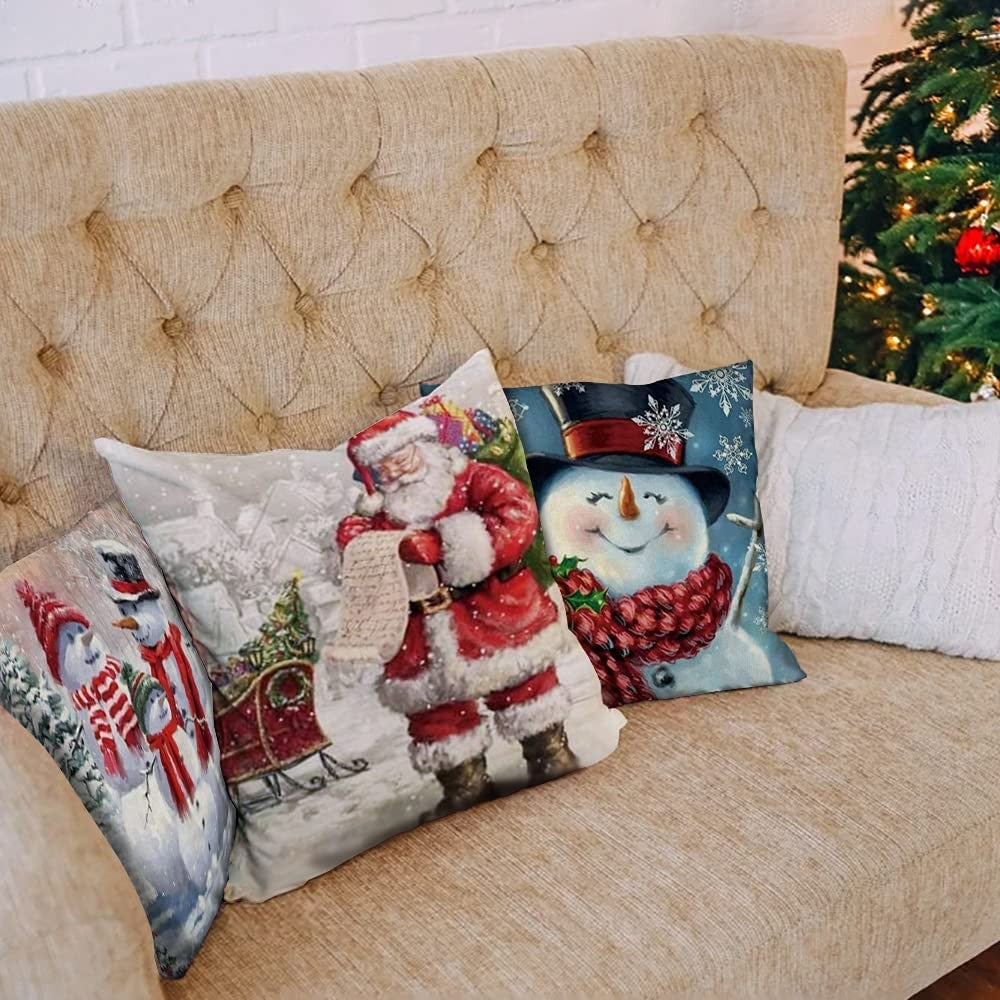 5Pcs Merry Christmas Santa Claus Cushion Cover Pillow Case Sofa Home Xmas Decor