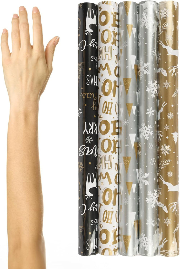 Christmas Wrapping Paper - 5X 3M Roll Metallic Foil for Gift Boxes and Decoration (43 X 15M) (Gold)